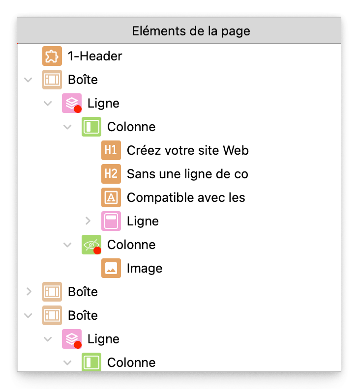 Arborescence des éléments