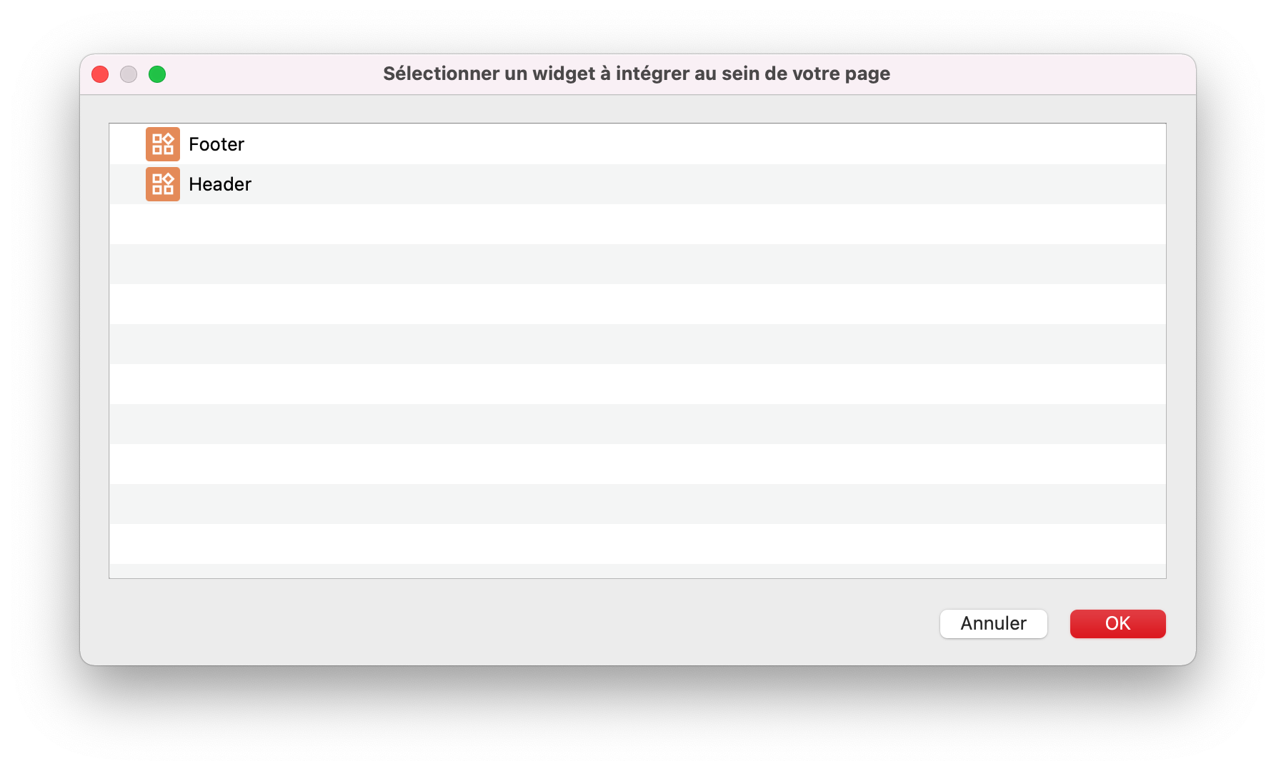 Elenco dei widget disponibili